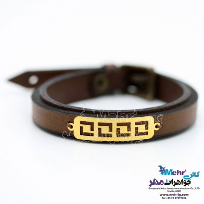 Gold and Leather Bracelet - Staircase Design-SB0569